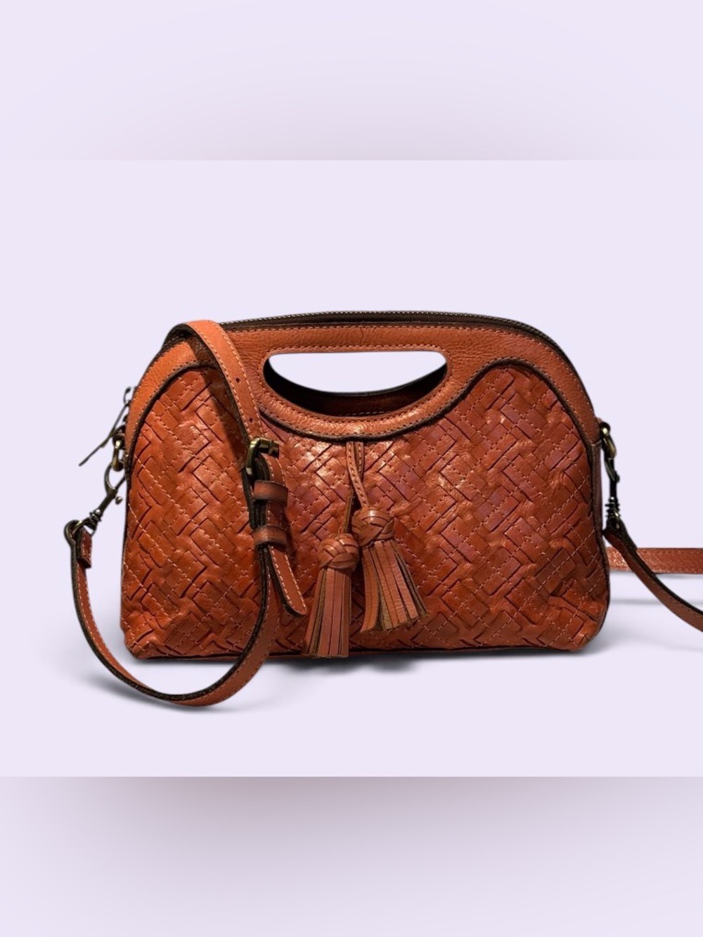 Patricia Nash Woven Leather Shoulder Bag - Cognac Brown